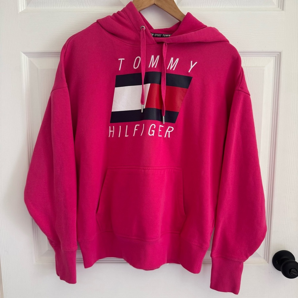 Tommy Hilfiger Sport Pink Logo Hoodie Sweatshirt Women’s Small